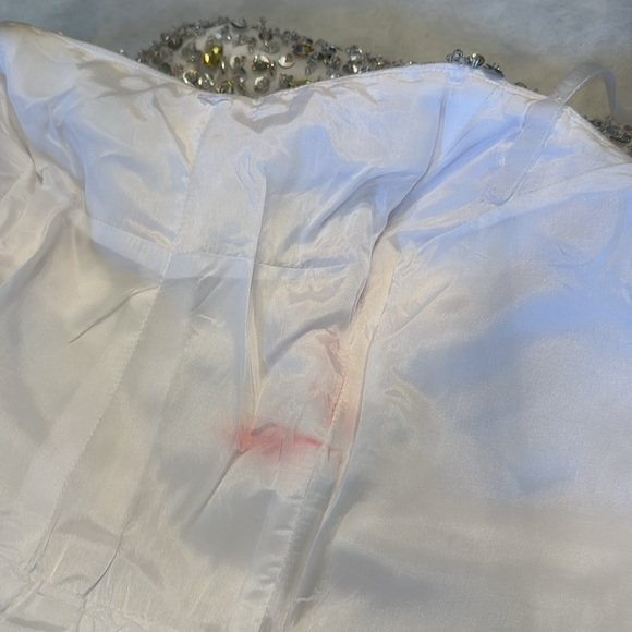 Sherri Hill Satin Spaghetti Straps Zipper back Built-in Bra Embellished Dress - Picture 7 of 13